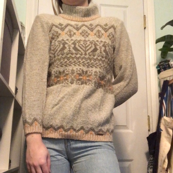 VINTAGE Wool Printed Grandpa Turtleneck Sweater S - Picture 7 of 7